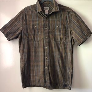 L.L. Bean Brown Plaid Shirt Mens Medium Brown/Blue/Yellow plaid